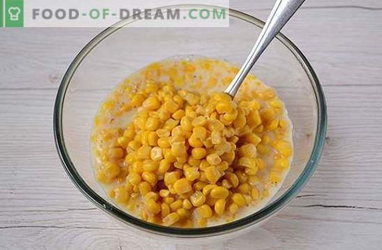 Fritters met maïs: gebruik ingeblikte maïs uit de blikken! Stapsgewijze fotorecept van de auteur voor pannenkoeken met maïs op kefir