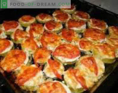 Recepten voor het koken van courgette in de oven, gevuld met groenten, stoofschotels, boten