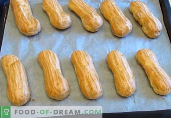 Choux gebak voor eclairs, recepten op melk, margarine, plantaardige olie