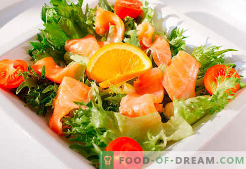 Salade met zalm - een selectie van de beste recepten. Hoe je op een goede en heerlijke manier een salade maakt met zalm.
