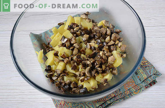 Aardappelsalade met champignons - een compleet gerecht voor een zomerse lunch of diner. Stapsgewijs fotorecept van aardappelsalade met champignons