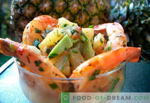 Salade met ananas en garnalen - een selectie van de beste recepten. Hoe goed en lekker een salade te bereiden met ananas en garnalen.