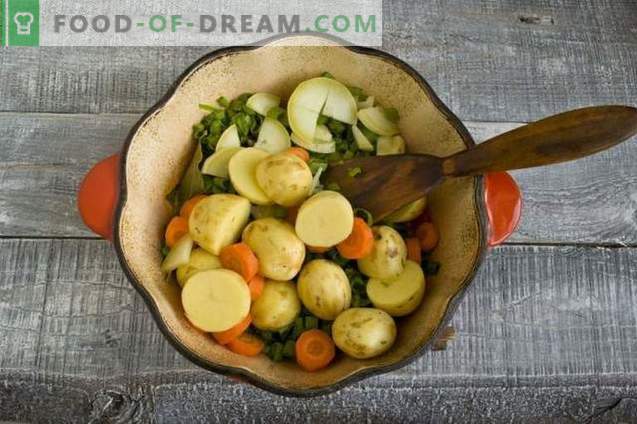 Kip-goelasjsoep met nieuwe aardappelen en groene uien