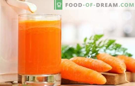 Wortelsap thuis: vaste vitamines! Recepten van natuurlijk wortelsap en cocktails met zijn deelname