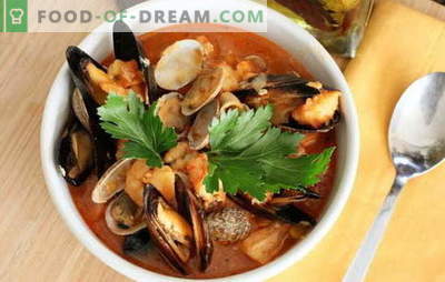 Meeresfrüchtesuppe: Muscheln, Garnelen, Tintenfisch, Tintenfisch. Rezepte zum Kochen von Suppe mit Meeresfrüchten für jeden Geschmack