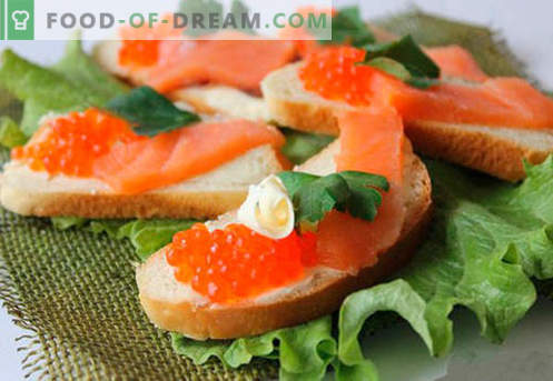 Sandwiches met rode kaviaar zijn de beste recepten. Hoe snel en lekker broodjes koken met rode kaviaar.