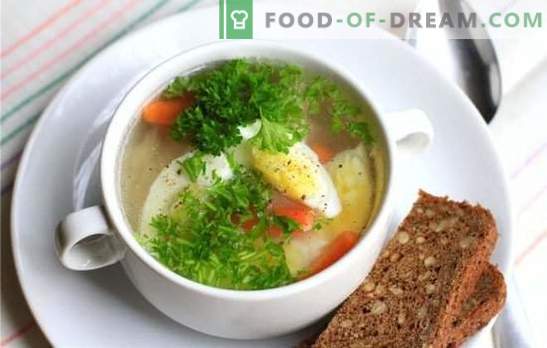 Kippensoep met ei - een gerecht voor humeur en gezondheid! Verschillende recepten voor kippensoepen met eieren en groenten, champignons en granen