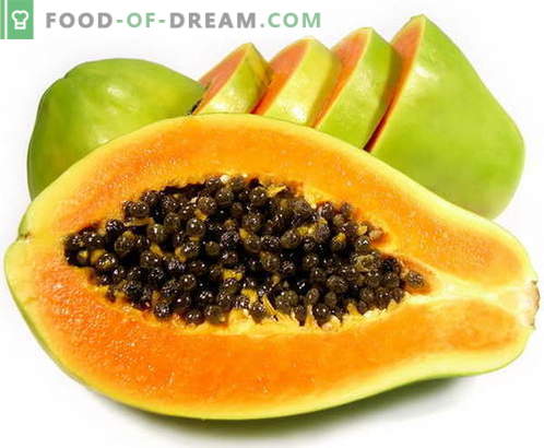 Papaya - beschrijving, nuttige eigenschappen, gebruik in de keuken. Recepten met papaja.