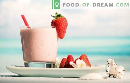 Voel het positieve van de dag - milkshake met aardbeien! Recepten milkshakes met aardbeien en chocolade, banaan, frambozen