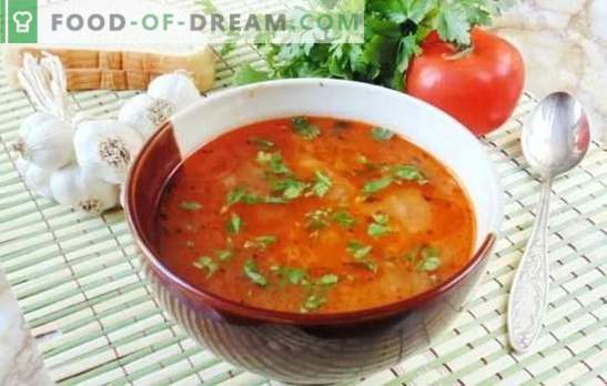 Lenten soep Kharcho - smakelijk en zonder vlees! Recepten gearomatiseerde magere soep Kharcho met rijst, tomaten, adzhika, basilicum, noten
