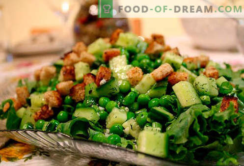 Salades met ingeblikte erwten - de top vijf recepten. Hoe goed en lekker salades bereiden met ingeblikte erwten.