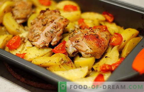 Kip gebakken met aardappelen - de beste recepten. Hoe goed en smakelijk gebakken kip met aardappelen koken.