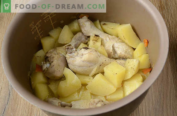 Aardappels stoven met kip in een slowcooker: een geweldig diner in een half uur! Stapsgewijs foto-recept van kipstoofpot met aardappelen in een slowcooker