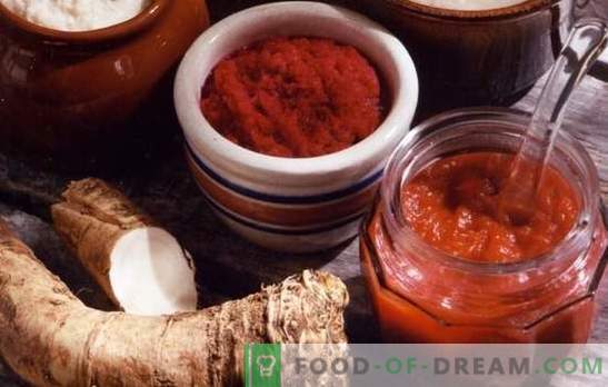Adjika met mierikswortel - een scherp voordeel op uw tafel! Een selectie van de beste recepten voor het koken van adzhika met mierikswortel