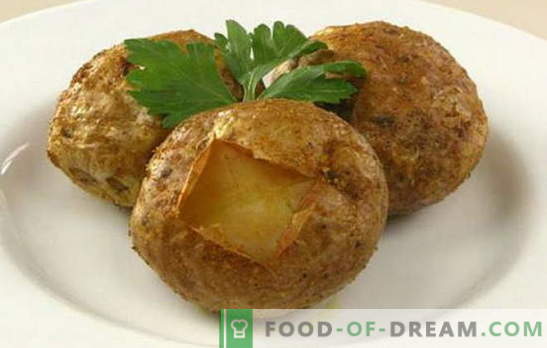 Bakken van aardappelen in de oven - de beste recepten met een korst, kaas, spek, knoflook. Hoeveel bak aardappelen in de oven?
