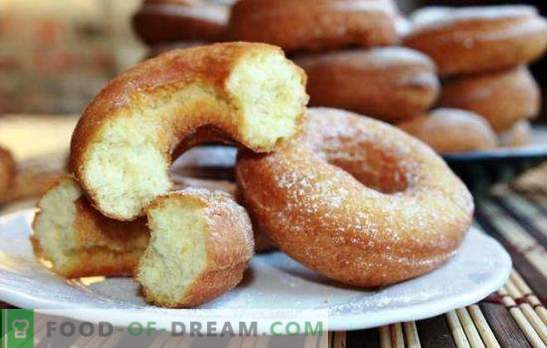 Luchtdoughnuts komen uit de kindertijd. Koken lucht donuts: wrongel, gist, kefir, yoghurt