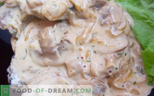 Roomsaus met champignons - de beste recepten. Hoe goed en smakelijk gekookte romige saus met champignons.