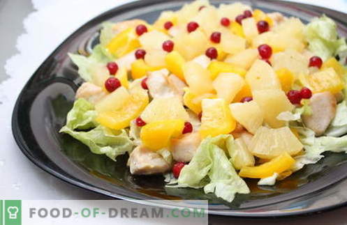 Salades met ananas en kip zijn de beste recepten. Hoe goed en smakelijk een salade bereiden met kip en ananas.
