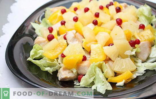Een exotisch culinair meesterwerk - een salade met kipfilet en ananas. Recepten voor verschillende salades met kipfilet en ananas - fantaseren!
