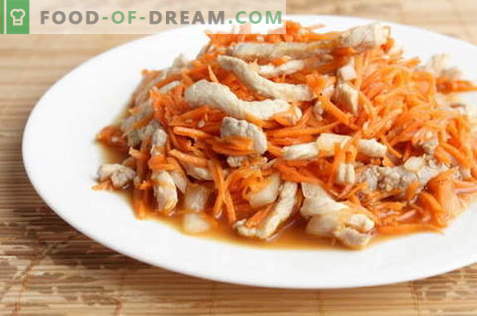 Koreaanse kippensalade - de beste recepten. Hoe goed en smakelijk een salade bereiden met kip en Koreaanse wortel.