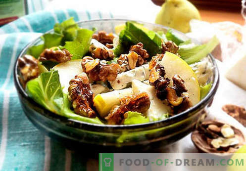 Salades met peer - vijf beste recepten. Hoe goed en smakelijk salades met peer.