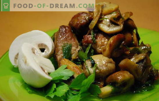 Vlees met champignons - aroma en smaak. Recepten voor vlees met champignons: gestoofd, gebakken, in de oven, in een pan, in een slow cooker