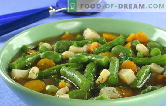 Soep van groene bonen - een rel van kleuren en voordelen in elke plaat. Originele en bewezen recepten voor soep uit de peulen van bonen