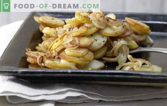 Gebakken aardappelen met uien - tijdloos! Recepten van gebakken aardappelen met uien, champignons, vlees, lever, bacon