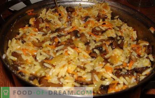Vegetarische pilaf met champignons - een recept voor magere plantaardige pilaf
