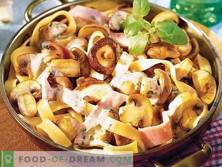 Pasta met champignons - de beste recepten. Hoe goed en smakelijk pasta koken met champignons.