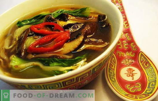 Chinese soep - op weg naar oosterse wijsheid. Recepten van Chinese soepen met noedels, rijst, zeevruchten, tomaten, funchoza en vis
