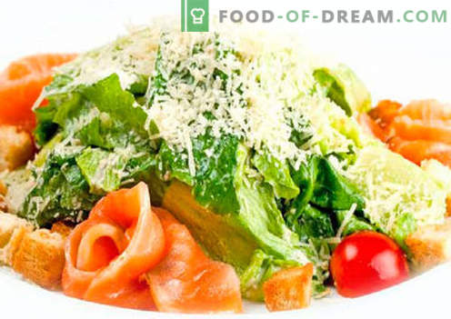 Salade met zalm en tomaten - de juiste recepten. Snel en smakelijke kooksalade met zalm en tomaten.
