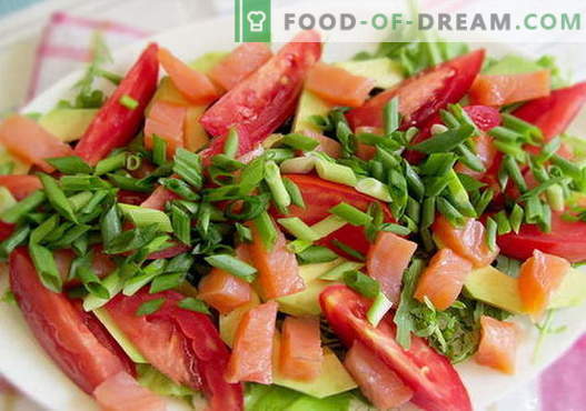 Salade met zalm en tomaten - de juiste recepten. Snel en smakelijke kooksalade met zalm en tomaten.