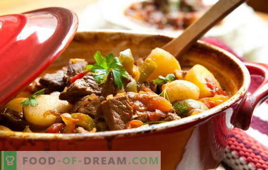 Recept voor gebraden vlees en aardappelen voor echte fijnproevers! Gebraden vlees en aardappelen: in potten, in een pan, in een slowcooker