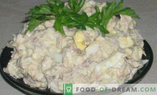 Heerlijke recepten voor salades van ingeblikte vis, met gesmolten kaas, Gentle, Sunflower, Mimosa