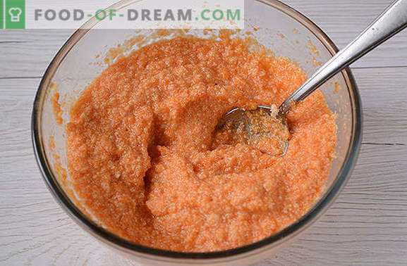 Karottenauflauf: hell und lecker, fast wie ein Kuchen! Autor Schritt für Schritt Foto-Rezept nützliche Karottenauflauf