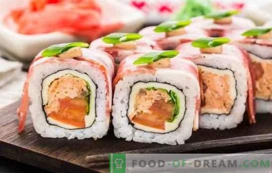 Sushi thuis: stap-voor-stap recepten en trucs. Hoe kook je rijst, vul en draai sushi thuis