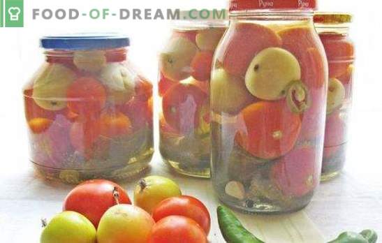 Rode en groene tomaten met appels voor de winter: help jezelf! Recepten van ingeblikte, gezouten en zuurgemaakte tomaten met appels voor de winter
