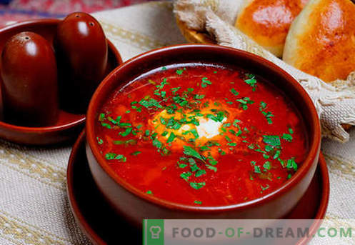 Borsch groen, rood, mager, Oekraïens - de beste recepten. Hoe goed en smakelijk koken soep met bonen, champignons, zuring in een slowcooker.