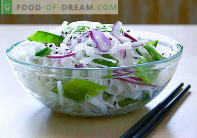 Daikon-salades - vijf beste recepten. Hoe goed en smakelijk koken salades van daikon.