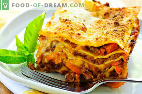Lasagna's met gehakt - de juiste recepten. Hoe om snel en smakelijk lasagne met gehakt te koken.