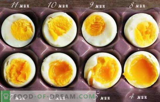 Koken van zachtgekookte eieren, hardgekookt, een zak, gepocheerd ei. Hoeveel koken de eieren het koken van