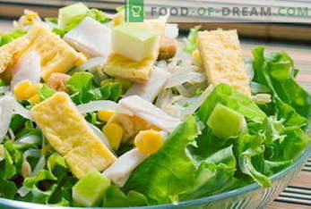 recepten voor salades. Mimosa Salade, Caesar, Grieks, Kip, Krab ...