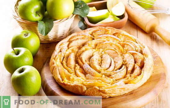 Een cake met bladerdeeg maken met appels. Appel, kaneel, rozijn en abrikozenjamlaag cake