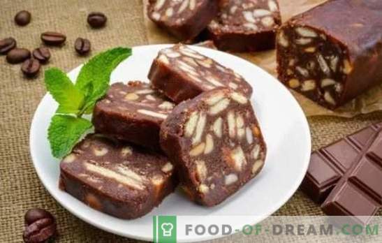 Čokoladni piškoti: Klobasa po korakih. Različice čokoladne klobase iz piškotkov z orehi, rozinami, likerjem